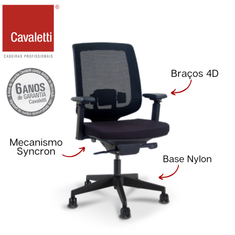 Cavaletti C3 - Presidente Giratória / Syncron / Braços 4D / Base em Nylon